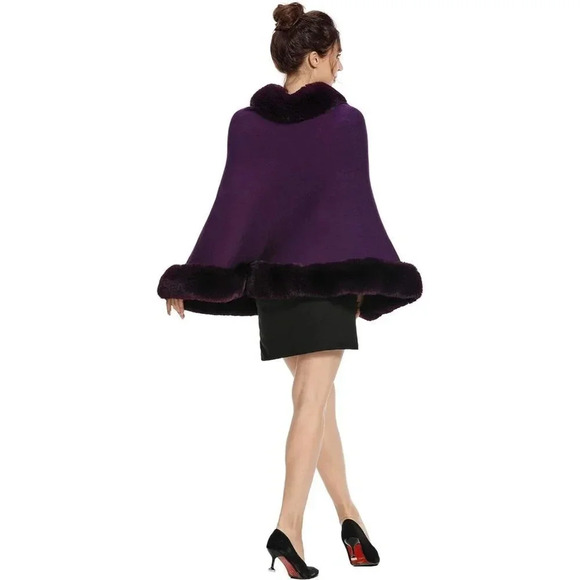 Zlyc Women Winter Faux Fur Shawl Stole Warm Wrap Cape - Purple - Picture 5 of 7